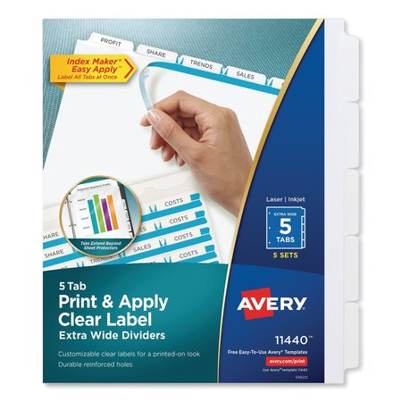 AVERY DENNISON Printable Extra-Wide Index Dividers, 5 Tab, Pk5 11440